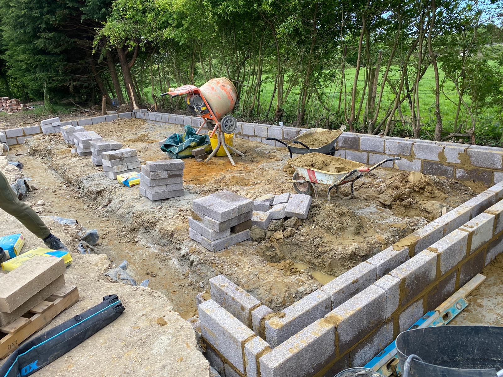 Brick base for a building